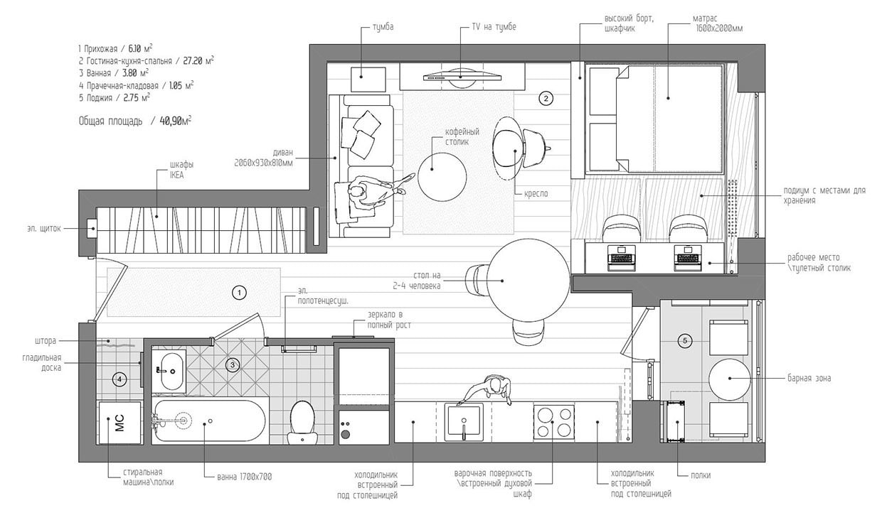 Блок 3- пример плана квартиры в Archicad
