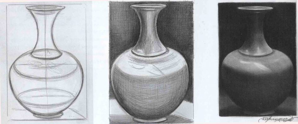 академический рисунок вазы карандашом или углем