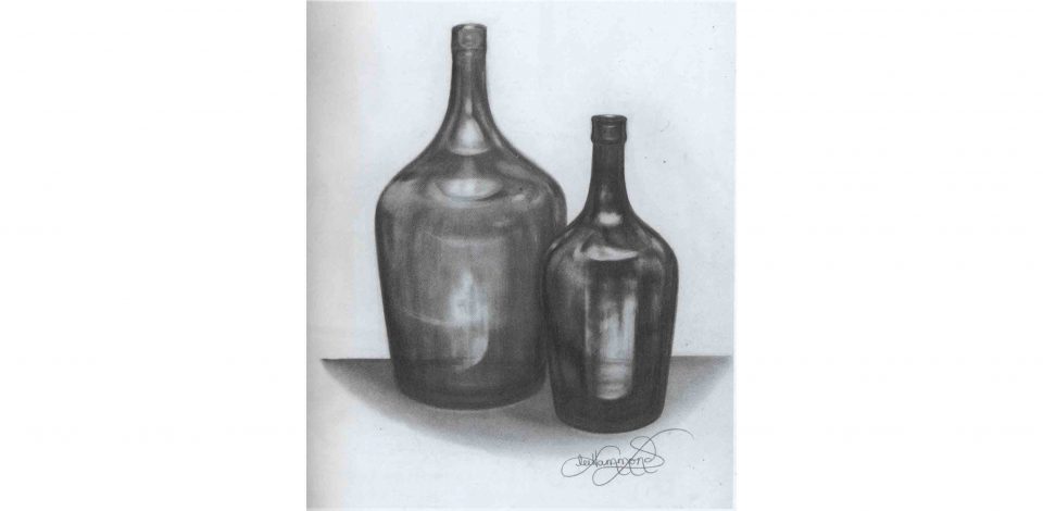 рисунок натюрморта - бутылок карандашом