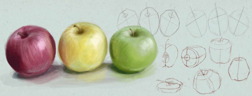 Как нарисовать фрукты в натюрморте